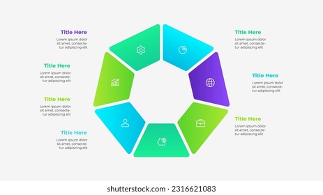 Diagram in the form of a heptagon divided into 7 parts. Vector cycle infographic