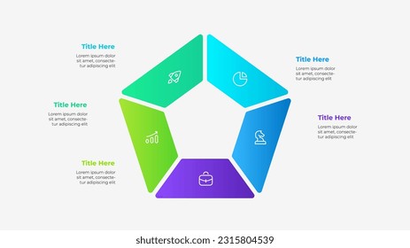 Diagram in the form of a pentagon divided into 5 parts. Vector cycle infographic