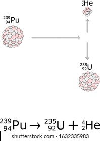 Diagram and formula of alpha decay of plutonium isotope nucleus