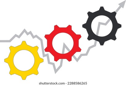 Diagrama con marchas y flecha hacia arriba. La recuperación económica y social en Alemania. La crisis económica y el auge económico en Alemania.