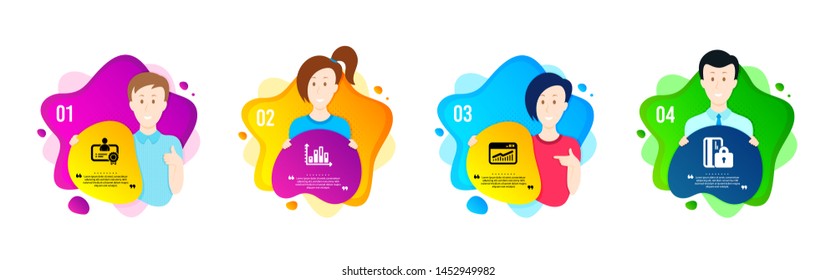 Diagram Graph, Certificate And Website Statistics Icons Simple Set. People Shapes Timeline. Blocked Card Sign. Presentation Chart, Best Employee, Data Analysis. Private Money. Technology Set. Vector