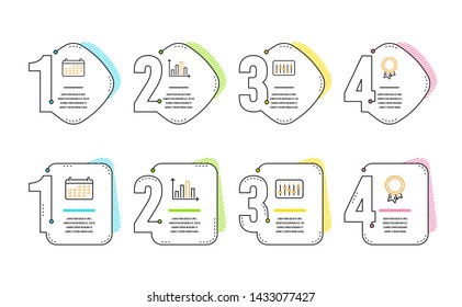 Diagram graph, Dj controller and Calendar icons simple set. Success sign. Presentation chart, Musical device, Business audit. Award reward. Education set. Infographic timeline. Line diagram graph icon