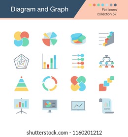 Diagram and Graph icons. Flat design collection 57. For presentation, graphic design, mobile application, web design, infographics. Vector illustration.