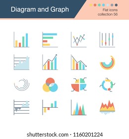 Diagram and Graph icons. Flat design collection 56. For presentation, graphic design, mobile application, web design, infographics. Vector illustration.