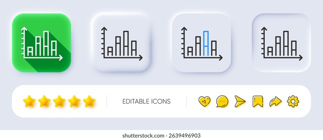 Diagram graph line icon. Neumorphic, Flat shadow, 3d buttons. Column chart sign. Market analytics symbol. Line diagram graph icon. Social media icons. Vector