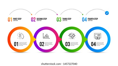 Diagram graph, Payment and Bitcoin think line icons set. Timeline infographic. Atm sign. Presentation chart, Money, Cryptocurrency head. Money withdraw. Finance set. Diagram graph icon. Vector