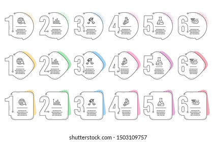 Diagram graph, Quick tips and Internet search line icons set. Infographic timeline. Throw hats, Chemistry lab and 3d chart signs. Presentation chart, Helpful tricks, Web finder. Vector