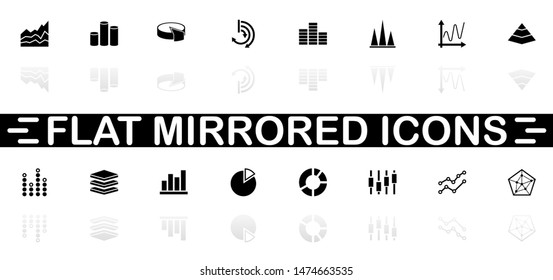 Diagram Graphs icons - Black symbol on white background. Simple illustration. Flat Vector Icon. Mirror Reflection Shadow. Can be used in logo, web, mobile and UI UX project.