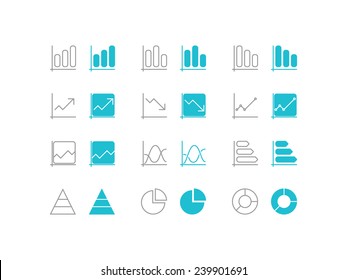 Diagram and graphs icons set in flat and line for web site and mobile application