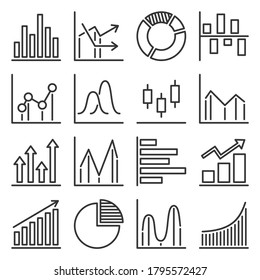 Diagram and Graphs Icons Set on White Background. Line Style Vector