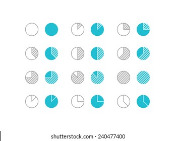 Diagram and graphs statistic icons set in flat and line style. Circular statistical graphic, which is divided into slices to illustrate numerical proportion