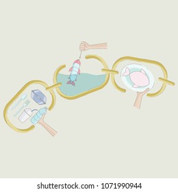 A diagram of how is plastic trash affecting the ocean food chain. Ocean plastic pollution concept. Vector illustration.