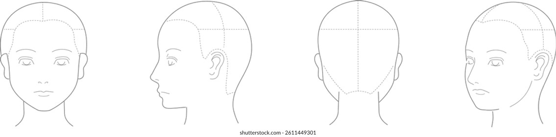 A diagram of a human face from various angles.