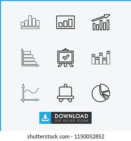 Diagram icon. collection of 9 diagram outline icons such as board, chart, pie chart. editable diagram icons for web and mobile.