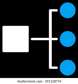 Diagram icon from Commerce Set. Vector style: bicolor flat symbol, blue and white colors, rounded angles, black background.