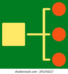 Diagram icon from Commerce Set. Vector style: bicolor flat symbol, orange and yellow colors, rounded angles, green background.