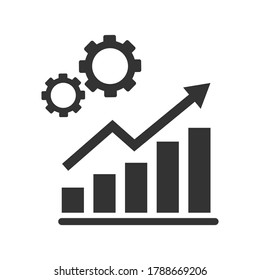 
diagram icon with gears. up arrow, Efficiency Increase Graphic icon with gears. 