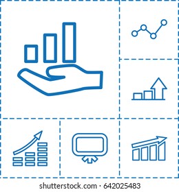 Diagram icon. set of 6 diagram outline icons such as board, graph, graph on hand, money growth