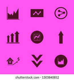 diagram icon set with down arrow, up arrow and real estate prices growth vector illustration