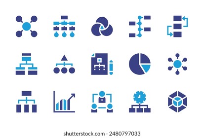 Diagram icon set. Duotone color. Vector illustration. Containing statistics, venndiagram, diagram, timemanagement, hierarchicalstructure, timeline.