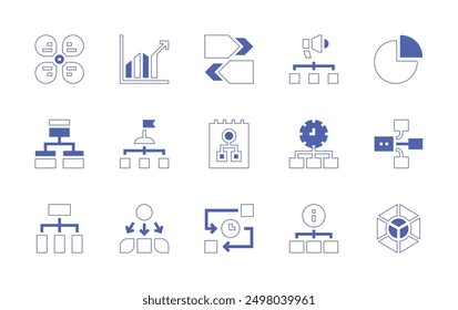 Diagram icon set. Duotone style line stroke and bold. Vector illustration. Containing circulardiagram, diagram, timeline, timemanagement, hierarchicalstructure, target, marketing.