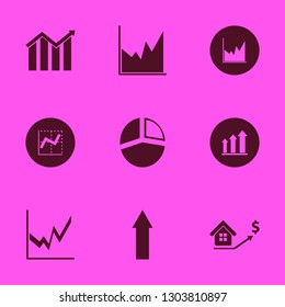 diagram icon set with pie chart, growing graph and up arrow vector illustration