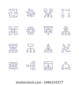 Diagram icon set. Thin line icon. Editable stroke. Containing diagram, hexagonal, hierarchy, hierarchystructure, planning, strategy, user, workflow.