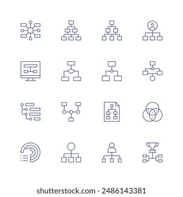 Diagram icon set. Thin line icon. Editable stroke. Containing computer, diagram, diagrams, hierarchicalstructure, hierarchystructure, network, planning.