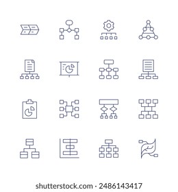 Diagram icon set. Thin line icon. Editable stroke. Containing chart, diagram, flowchart, hierarchicalstructure, management, organizationchart.