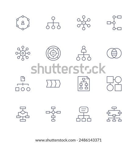 Diagram icon set. Thin line icon. Editable stroke. Containing data, diagram, donutchart, hierarchicalstructure, hierarchy, network, planning.