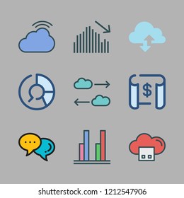 diagram icon set. vector set about cloud computing icon, cloud computing, bar chart and pie chart icons set.