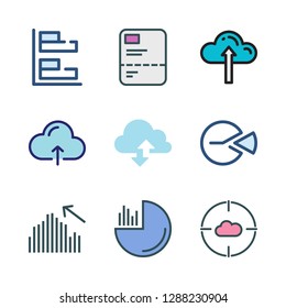 diagram icon set. vector set about cloud computing, bar chart, report and pie chart icons set.