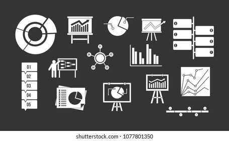 Diagram icon set vector white isolated on grey background 