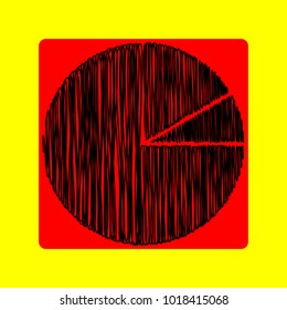 Diagram Icon. Vector. Black scribble icon in red container with rounded corners at yellow background. Isolated.