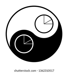 Diagram Icon. Vector. Black and white icon inside circles of yin and yang symbol at white background.