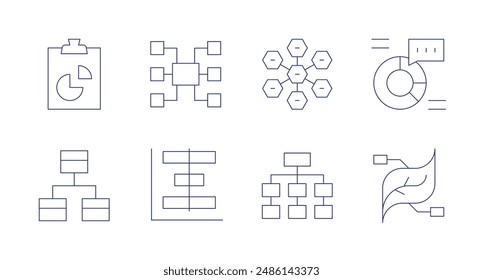 Diagram icons. Editable stroke. Containing analytics, diagram, hierarchy, leaf.