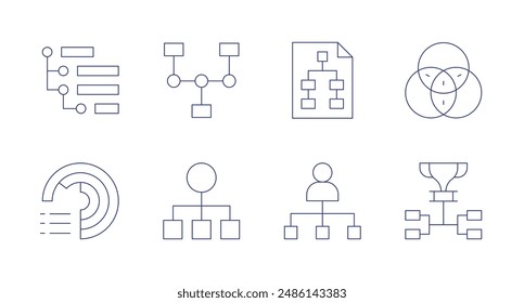 Iconos de diagrama. Trazo editable. Contiene diagrama, jerarquía, planificación, programación, diagrama de proveedor.