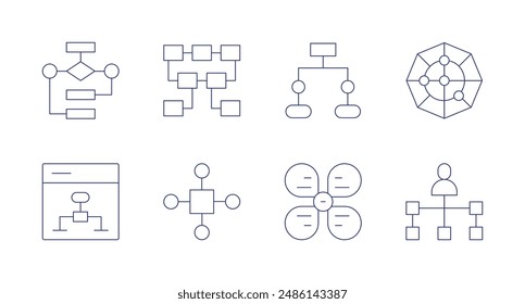 Diagrammsymbole. Bearbeitbarer Strich. Enthält Algorithmus, Datenmodellierung, Diagramm, Organisation, Polardiagramm.