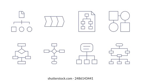 Diagram icons. Editable stroke. Containing data, diagram, hierarchy, planning, scheme, workflow.