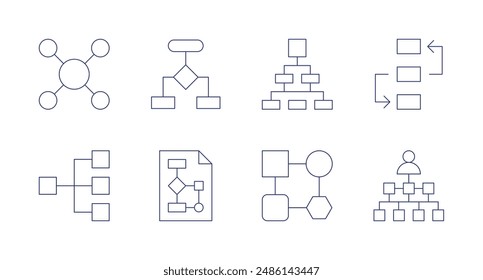 Diagrammsymbole. Bearbeitbarer Strich. Enthält Diagramm, Hierarchie, Struktur, Modell, Strategie, Benutzer.