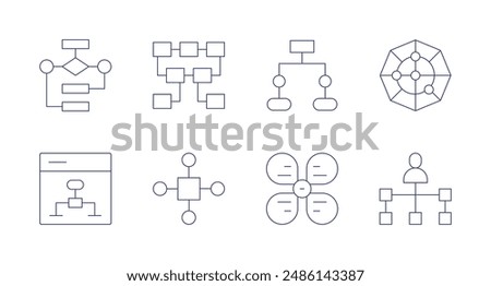 Diagram icons. Editable stroke. Containing algorithm, datamodeling, diagram, organization, polardiagram.