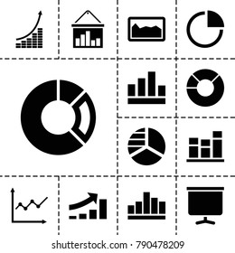 Diagram icons. set of 13 editable filled diagram icons such as pie chart, graph, board, chart, money growth
