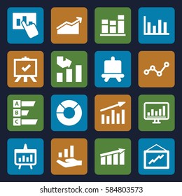 diagram icons set. Set of 16 diagram filled icons such as board, graph, chart, graph on hand, statistic, pie chart
