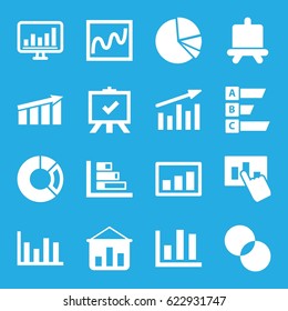 Diagram icons set. set of 16 diagram filled icons such as board, circle intersection, chart, pie chart, graph, statistic, hand on graph
