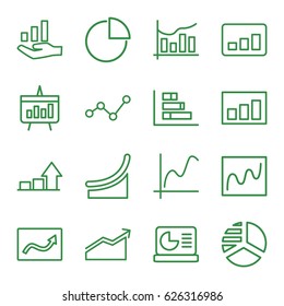 Diagram icons set. set of 16 diagram outline icons such as pie chart, chart, graph, chart on display