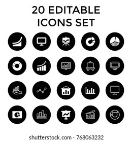 Diagram icons. set of 20 editable filled and outline diagram icons such as graph, pie chart, graph on board, chart, board
