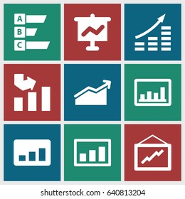 Diagram icons set. set of 9 diagram filled icons such as graph, chart, statistic, money growth