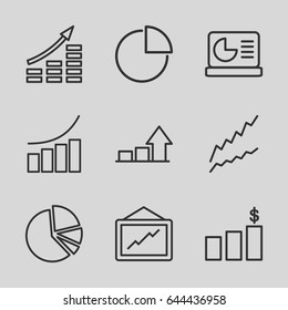 Diagram icons set. set of 9 diagram outline icons such as graph, pie chart, chart on display, money chart
