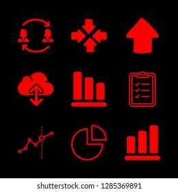 diagram icons set with business bars graphic, scheme and up arrow vector set
