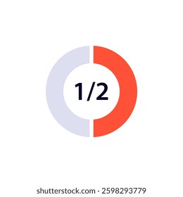 A diagram illustrating a fraction with blue white and orange segments forming a half circle shape.